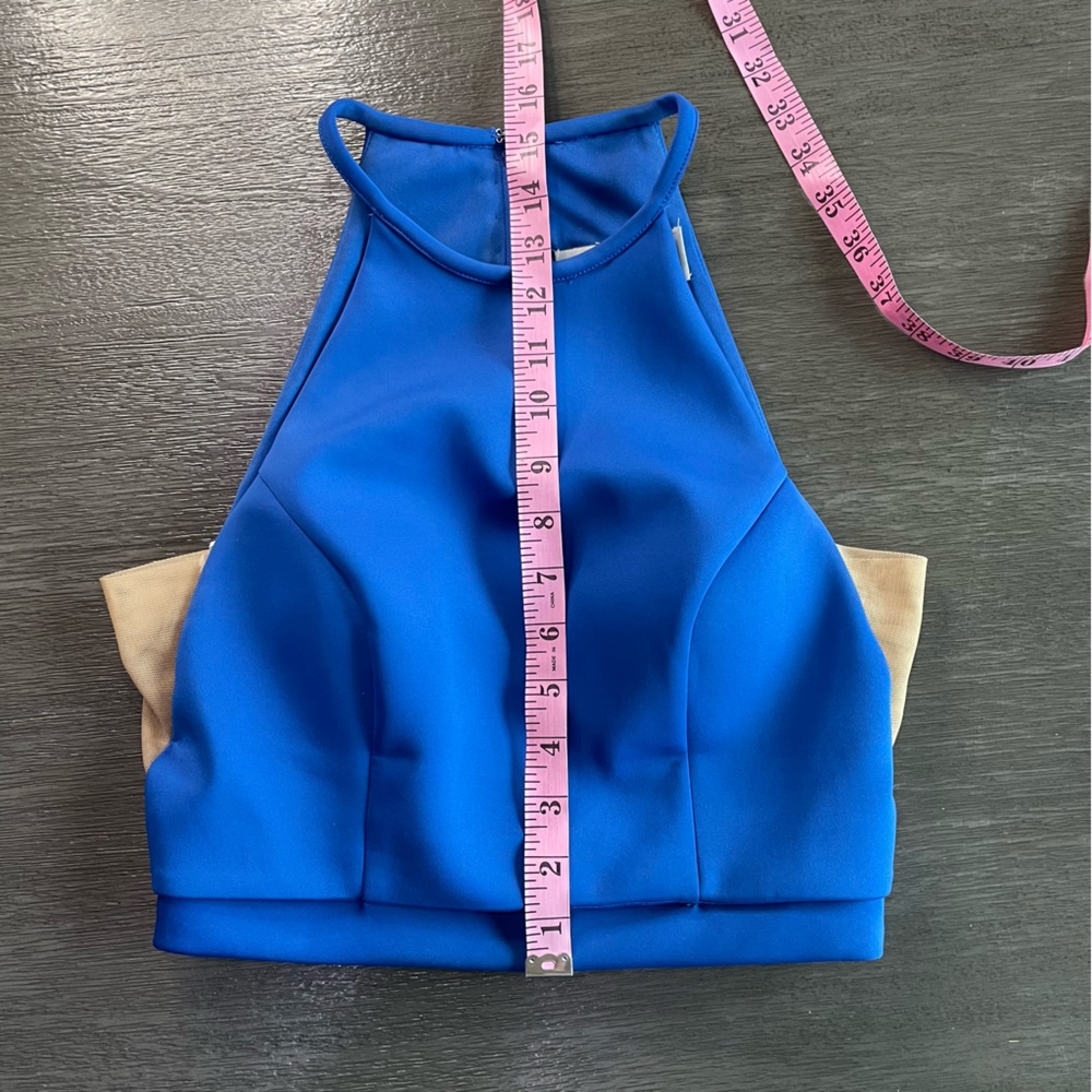 Sherri Hill 52042 Bright Blue Halter Top Cropped Dress Top 2 - Picture 11 of 11
